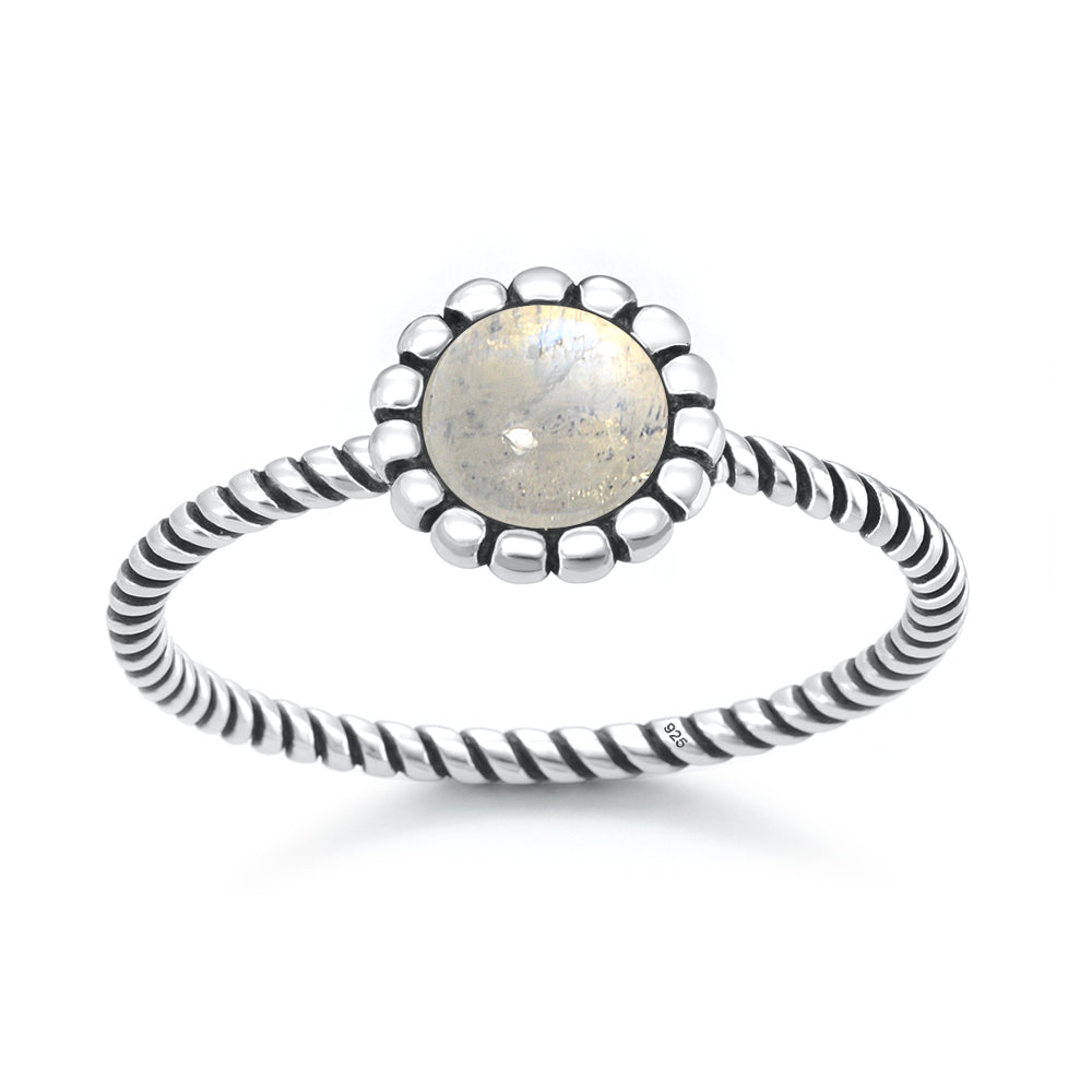 Sterling Silver Moonstone Bali Flower Ring