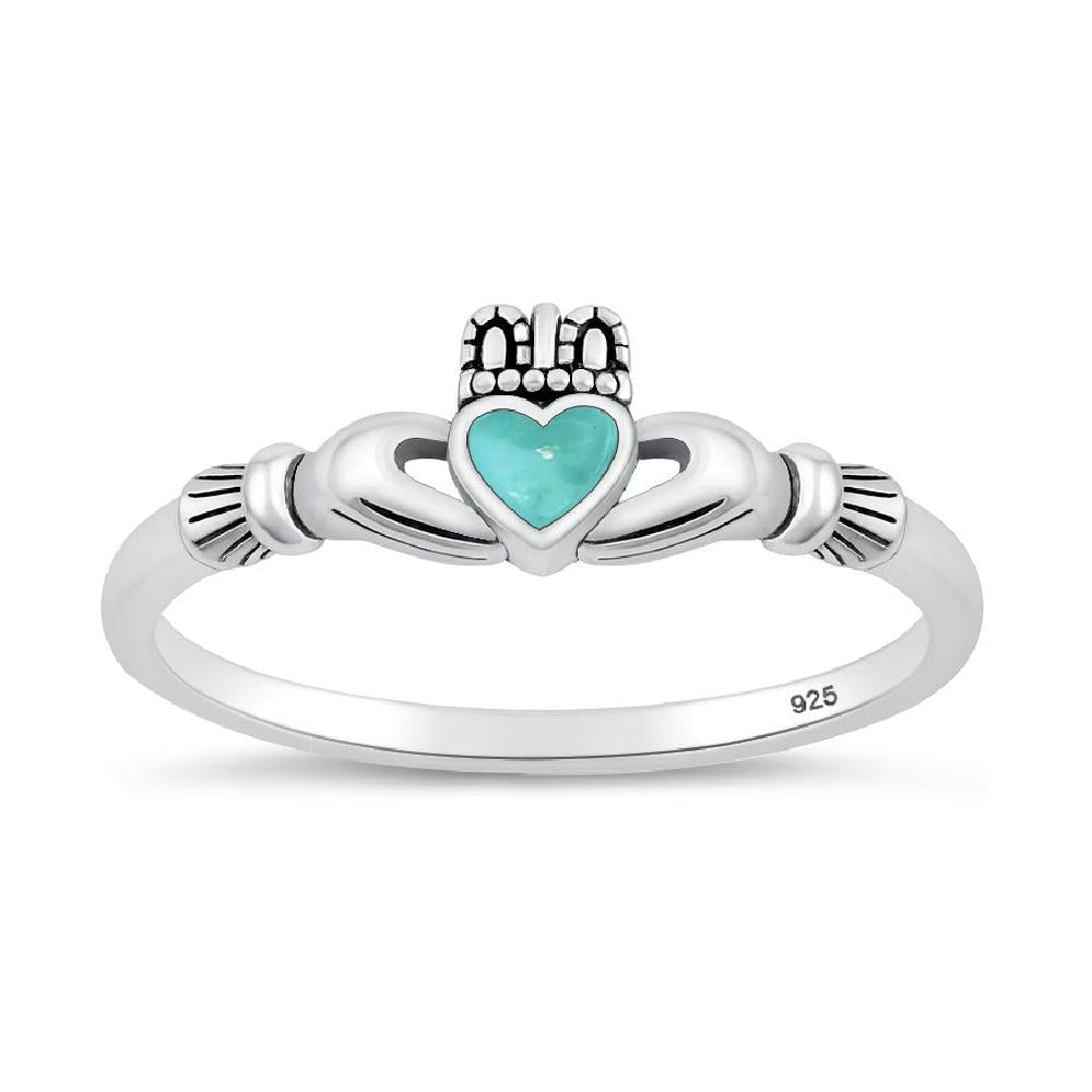 Sterling Silver Genuine Turquoise Claddagh Ring
