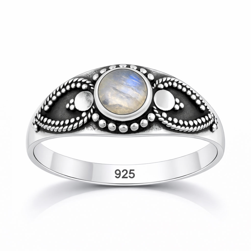 Sterling Silver Moonstone Bali Beaded Ring