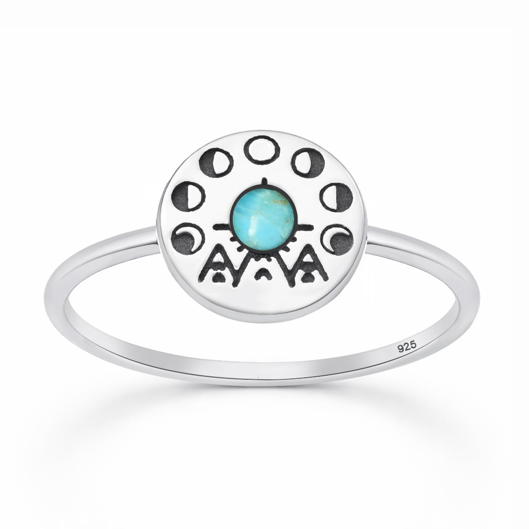 Sterling Silver Turquoise Moon Tribal Ring