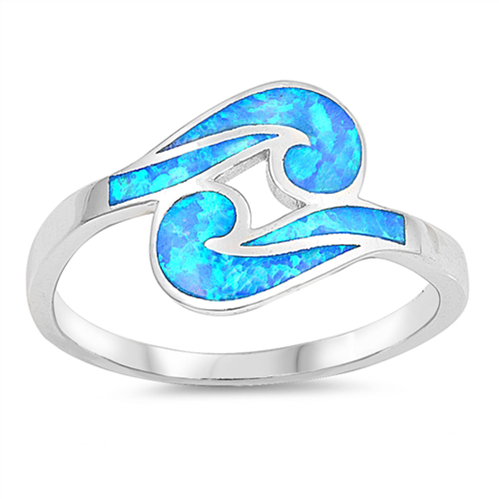 Blue Lab Opal Cute Dainty Boho Criss Cross Wave Sterling Silver Band Sizes 5-10