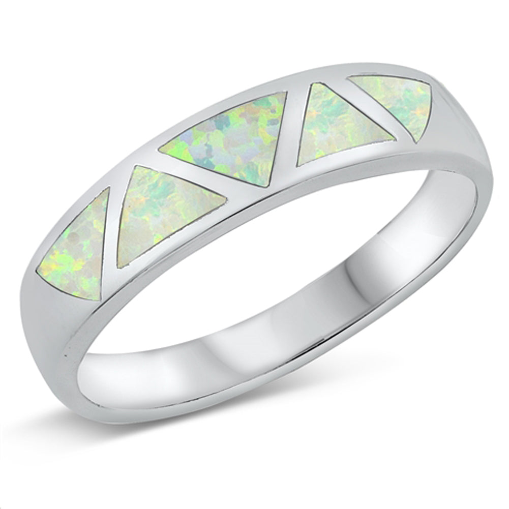 White Lab Opal Boho Triangle Ring New .925 Sterling Silver Band Sizes 5-10