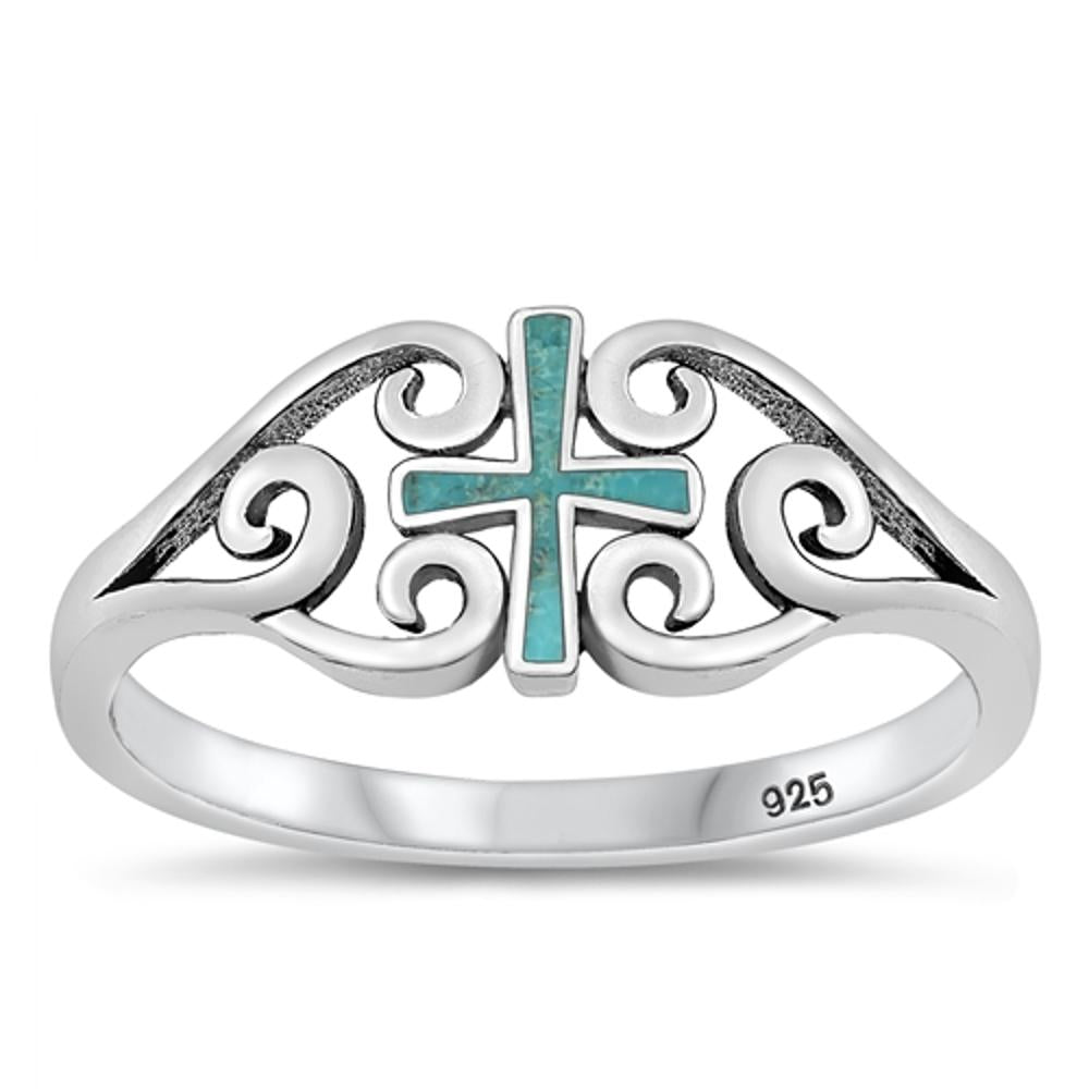 Sterling Silver Turquoise Cross Ring