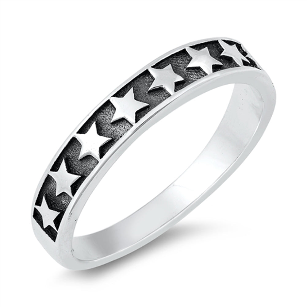 Unique Oxidized Moon & Star Space Ring - .925 Sterling Silver Band, Sizes 5-10