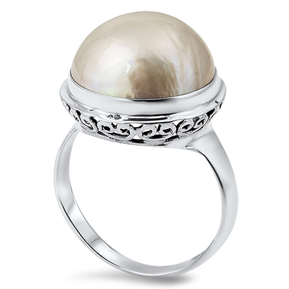 Freshwater Pearl Polished Filigree Ring New .925 Sterling Silver Sizes 5-10