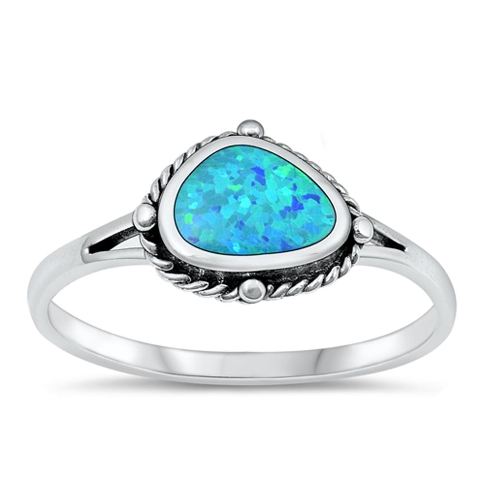 Sterling Silver Blue Lab Opal Bali Ring