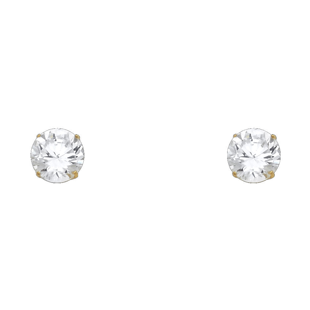 14k Yellow Gold Simple Round CZ Stud Post Sparkly Earrings