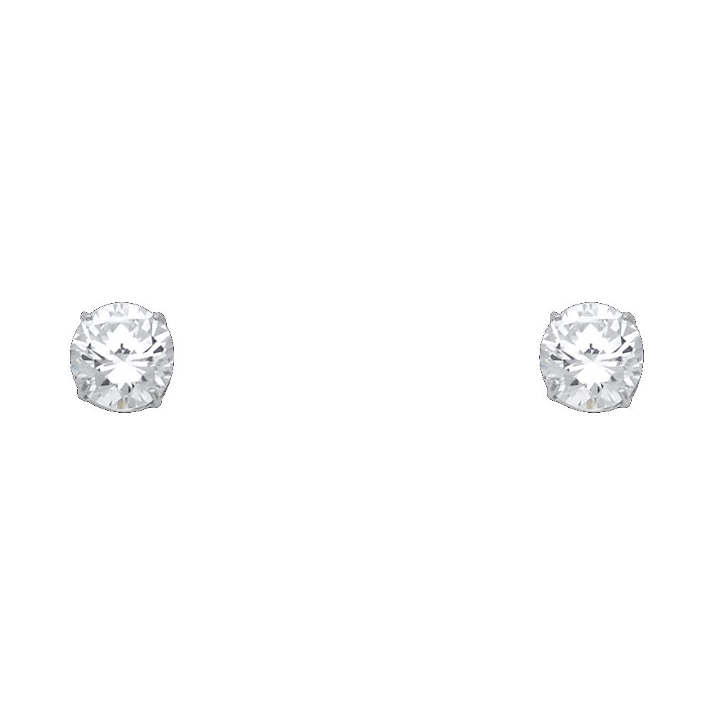 14k White Gold Classic Sparkly Post Stud Studded Circle Round Earrings