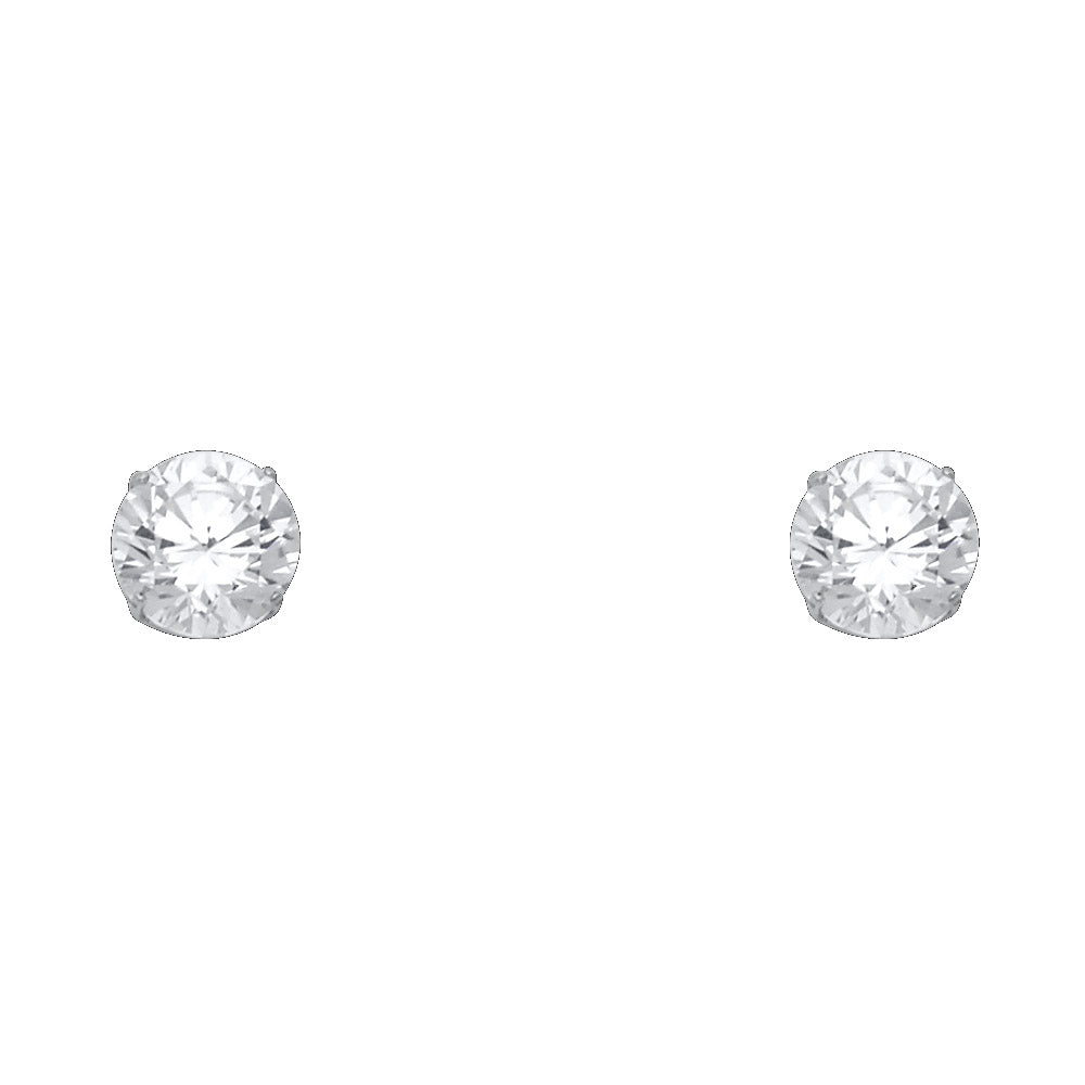 14k White Gold Simple Circle Stud Round Classic Studded Earrings