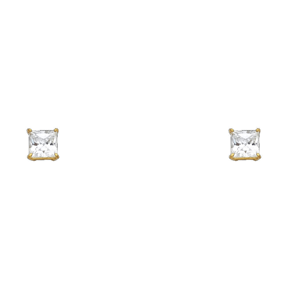 14k Yellow Gold Simple Fashion Square Stud Studded Classic Earrings