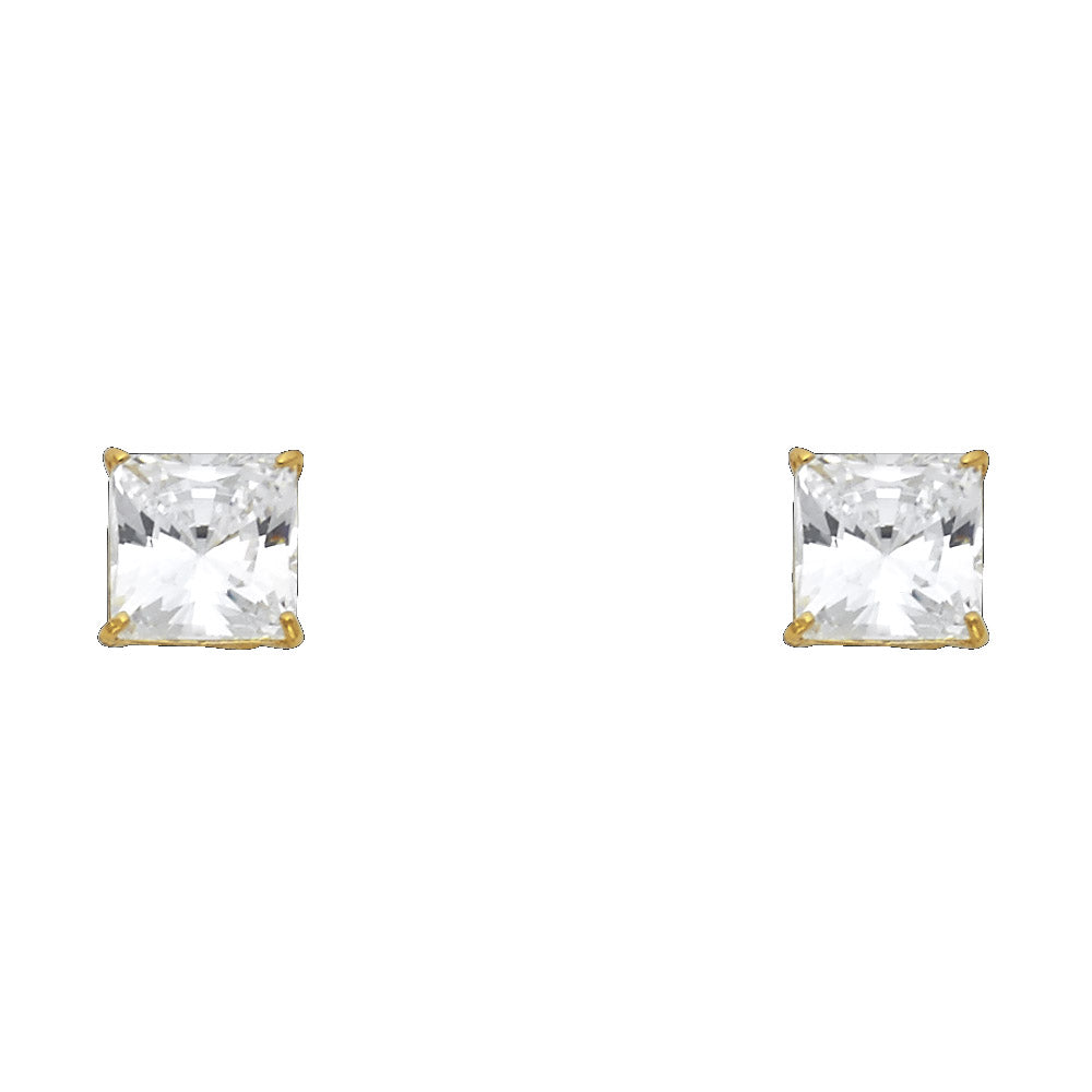 14k Yellow Gold Square Stud Fashion Sparkly Earrings