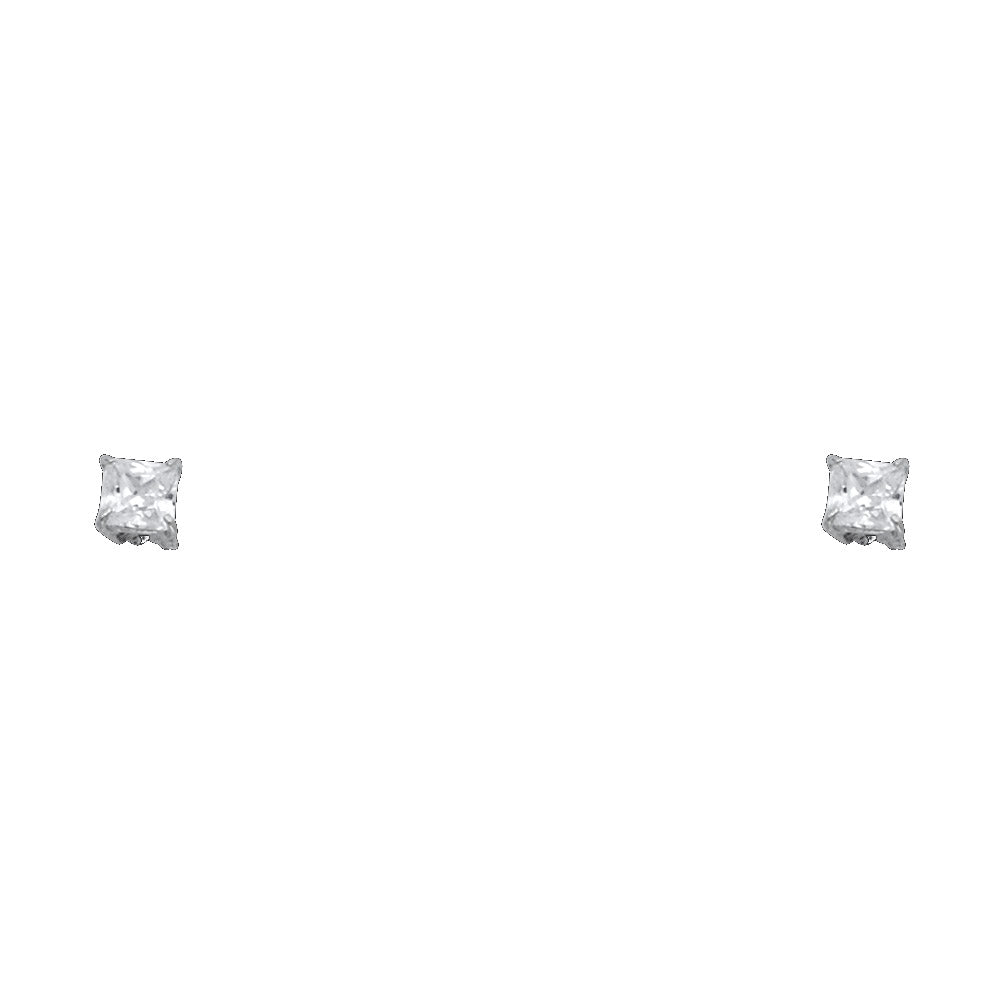 14k White Gold Sparkly Square Stud Simple Classic Plain Earrings