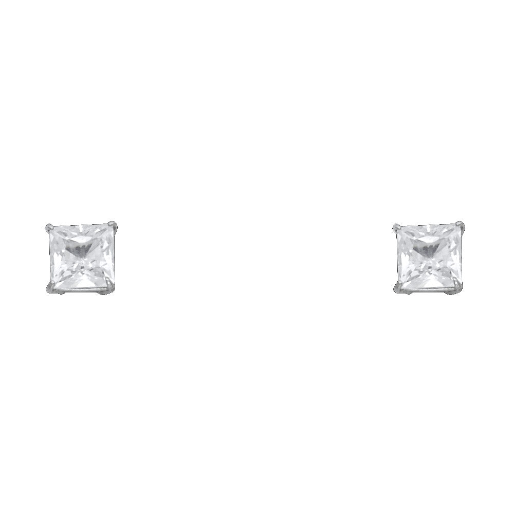 14k White Gold Simple Square CZ Stud Modern Earrings