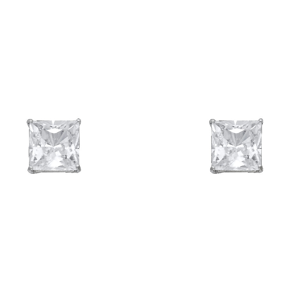 14k White Gold Simple Square Stud Ice Cube Plain Sparkly Earrings