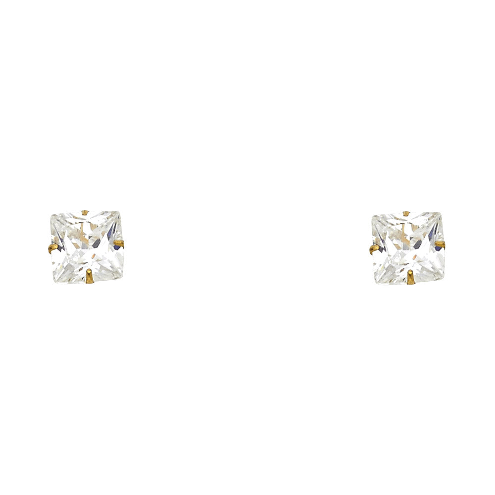14k Yellow Gold Studded Square Stud Sparkly Elegant Earrings