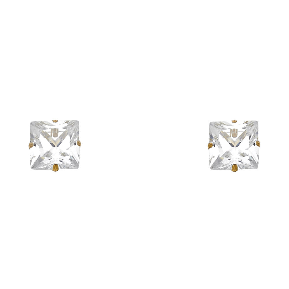 14k Yellow Gold Square CZ Stud Post Simple Earrings