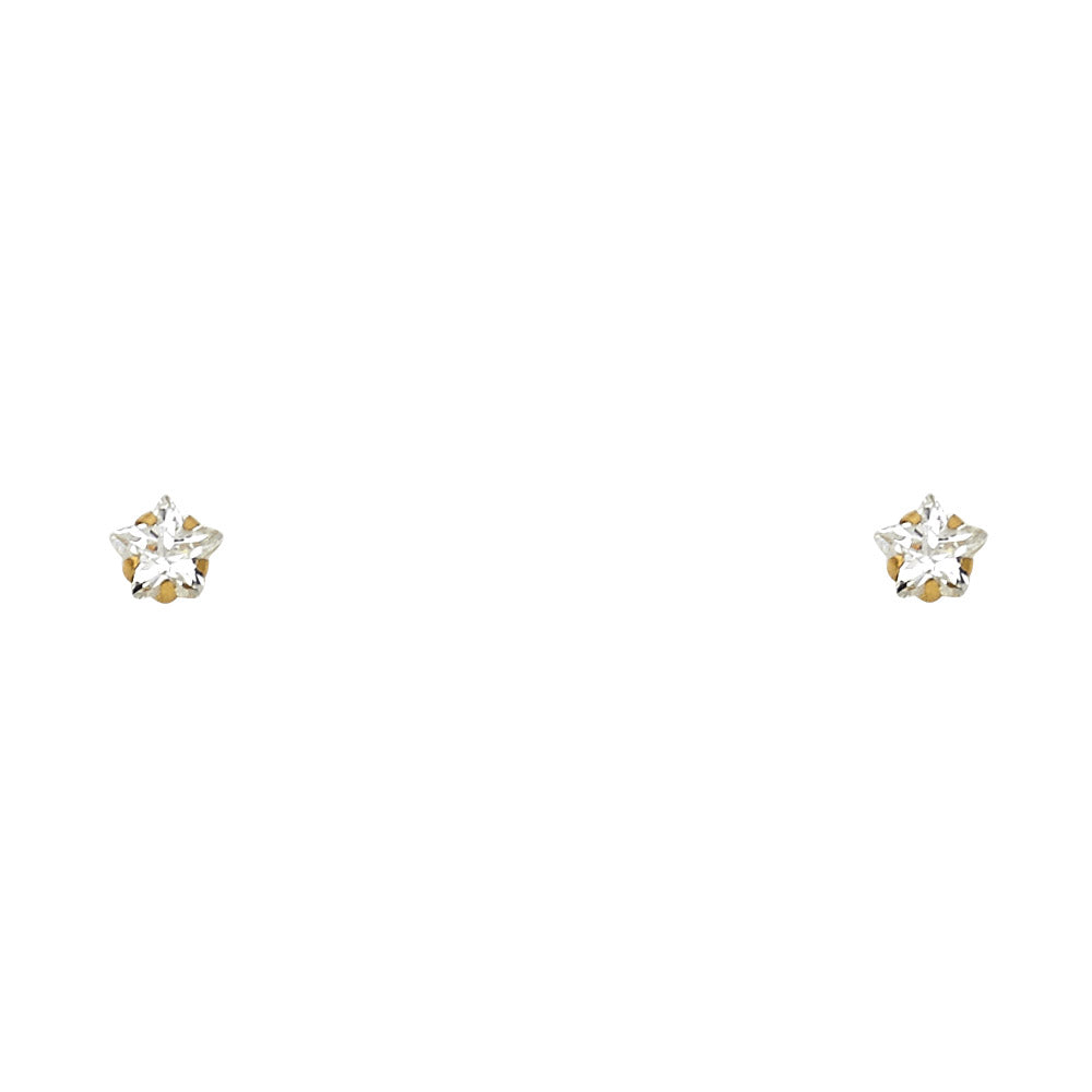 14k Yellow Gold Elegant Studded Star Stud Plumeria Burst Earrings