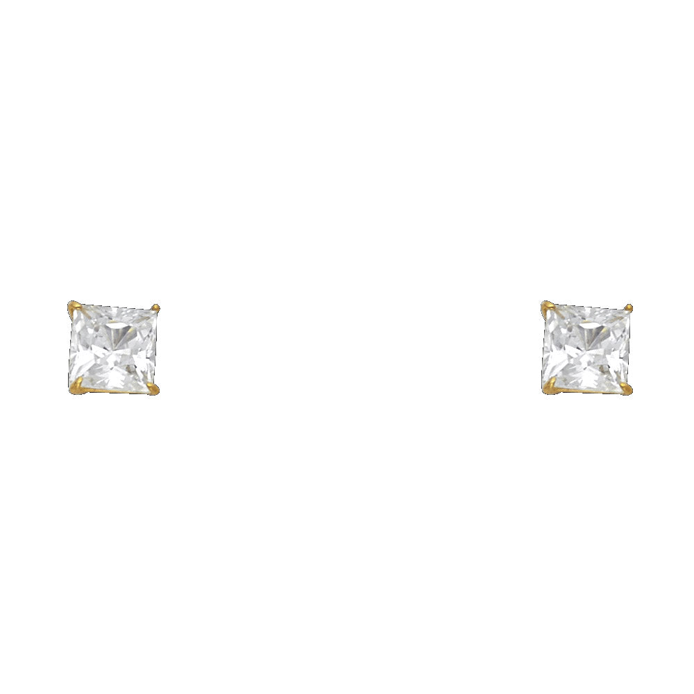 14k Yellow Gold Vintage Square Stud Studded Elegant Geometric Earrings