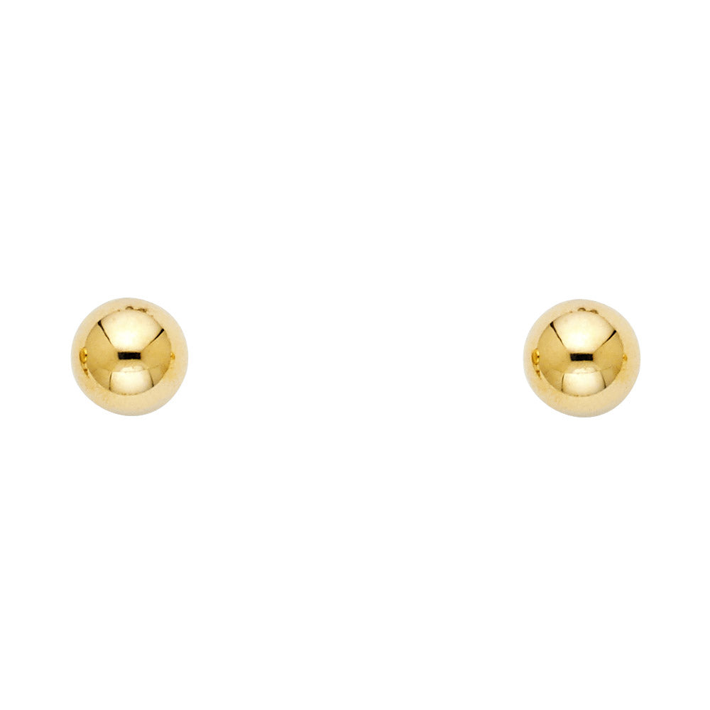 14k Yellow Gold High Polished Ball Stud Circle Round Sphere Earrings