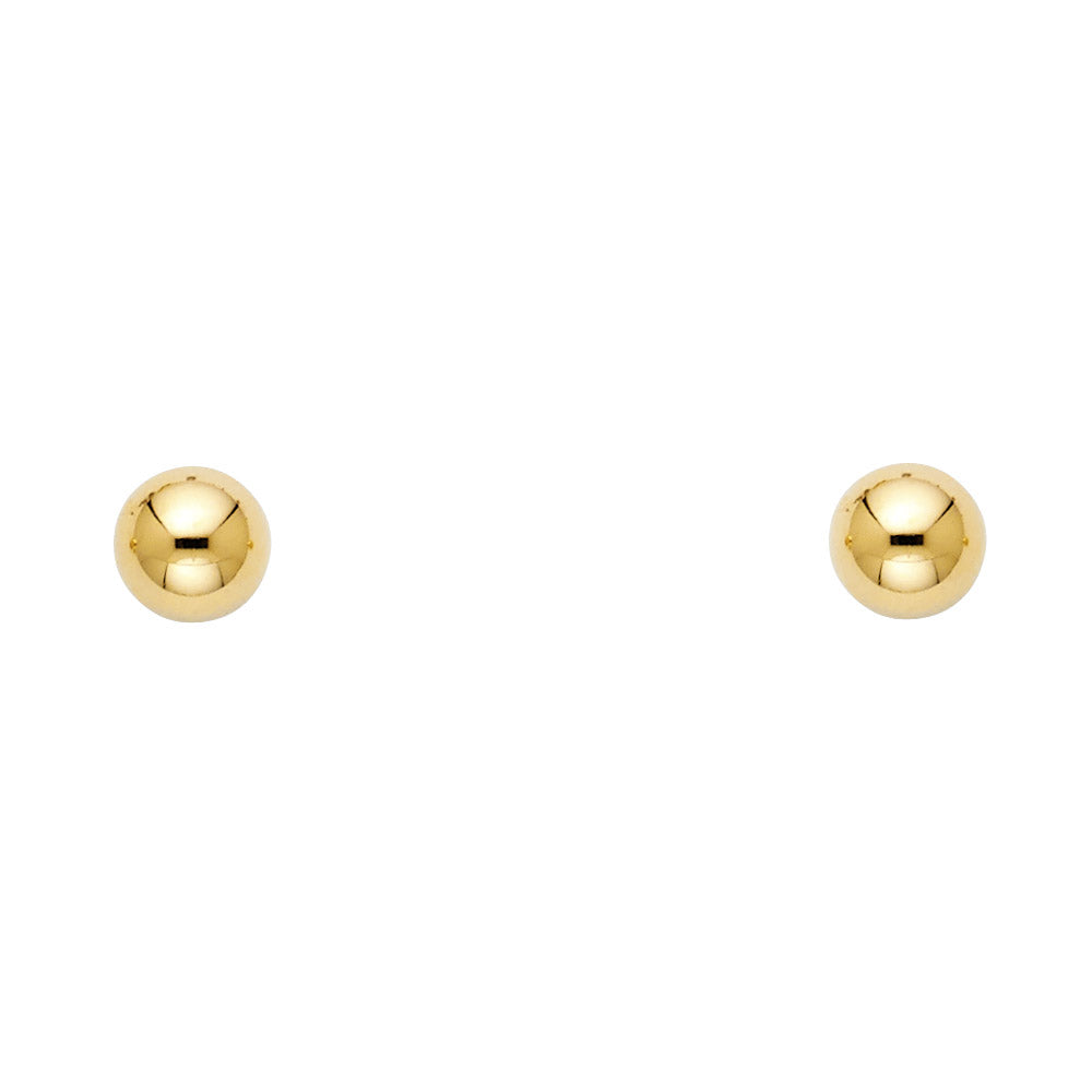 14k Yellow Gold Simple Sphere Stud Ball Round Traditional Earrings 6mm New