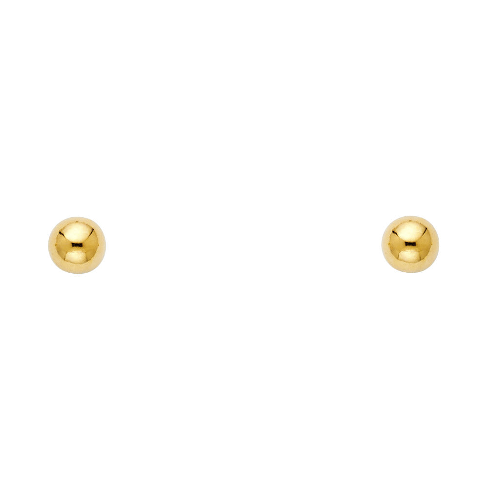 14k Yellow Gold Simple High Polish Sphere Stud Ball Shiny Classic Earrings