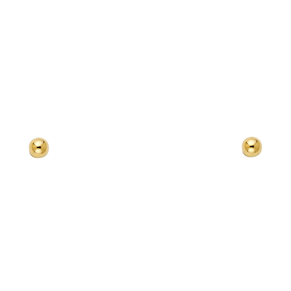 14k Yellow Gold 3mm Tiny Ball Stud Sphere Shiny Plain Simple Earrings New