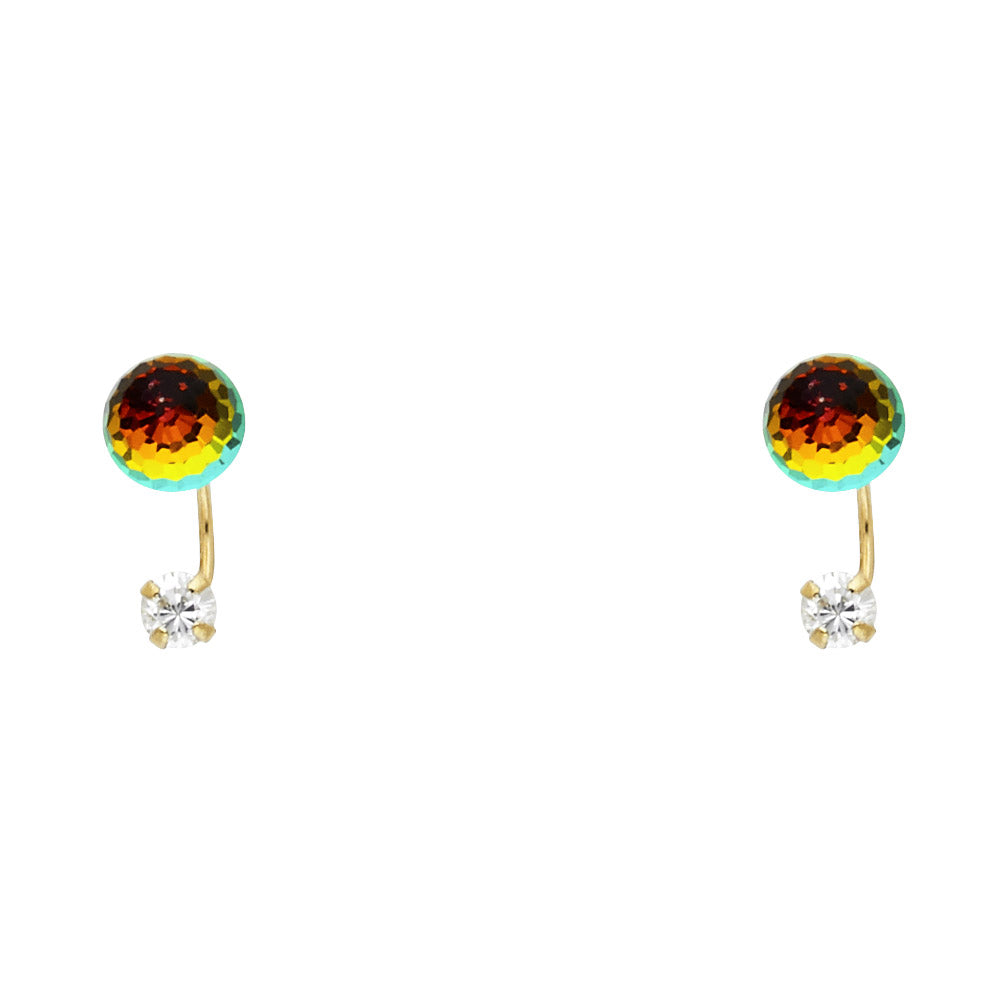 14k Yellow Gold Rainbow Ball Huggie Stud Ear Cuff Circle Earrings