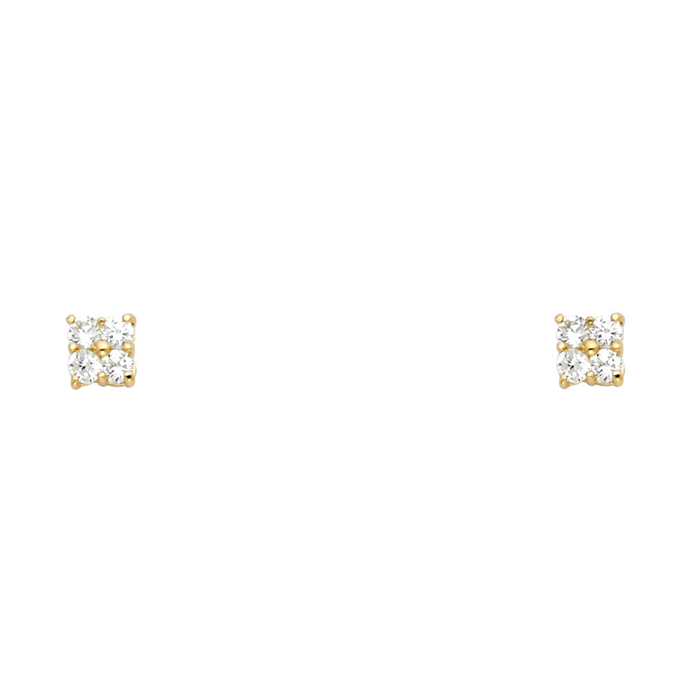 14k Yellow Gold Four Stud Square Stud Fashion Elegant Classic Earrings