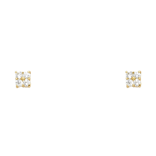 14k Yellow Gold Four Stud Square Stud Fashion Elegant Classic Earrings