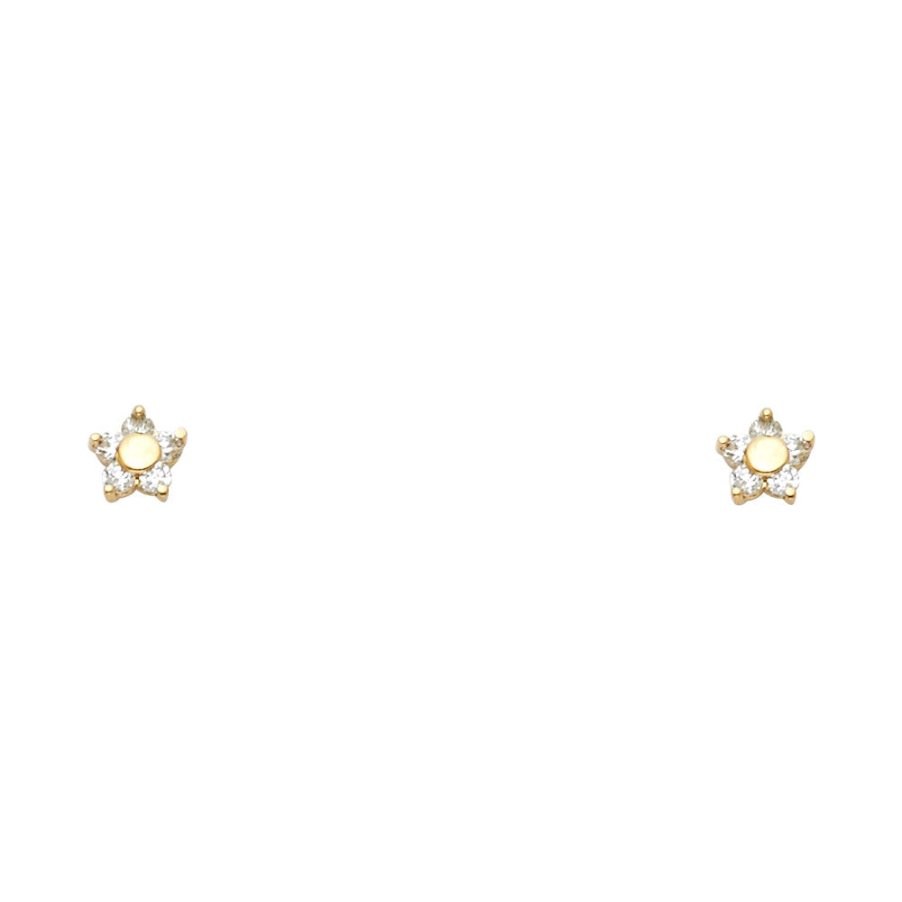 14k Yellow Gold Simple Studded Star Stud Elegant Classic Burst Earrings