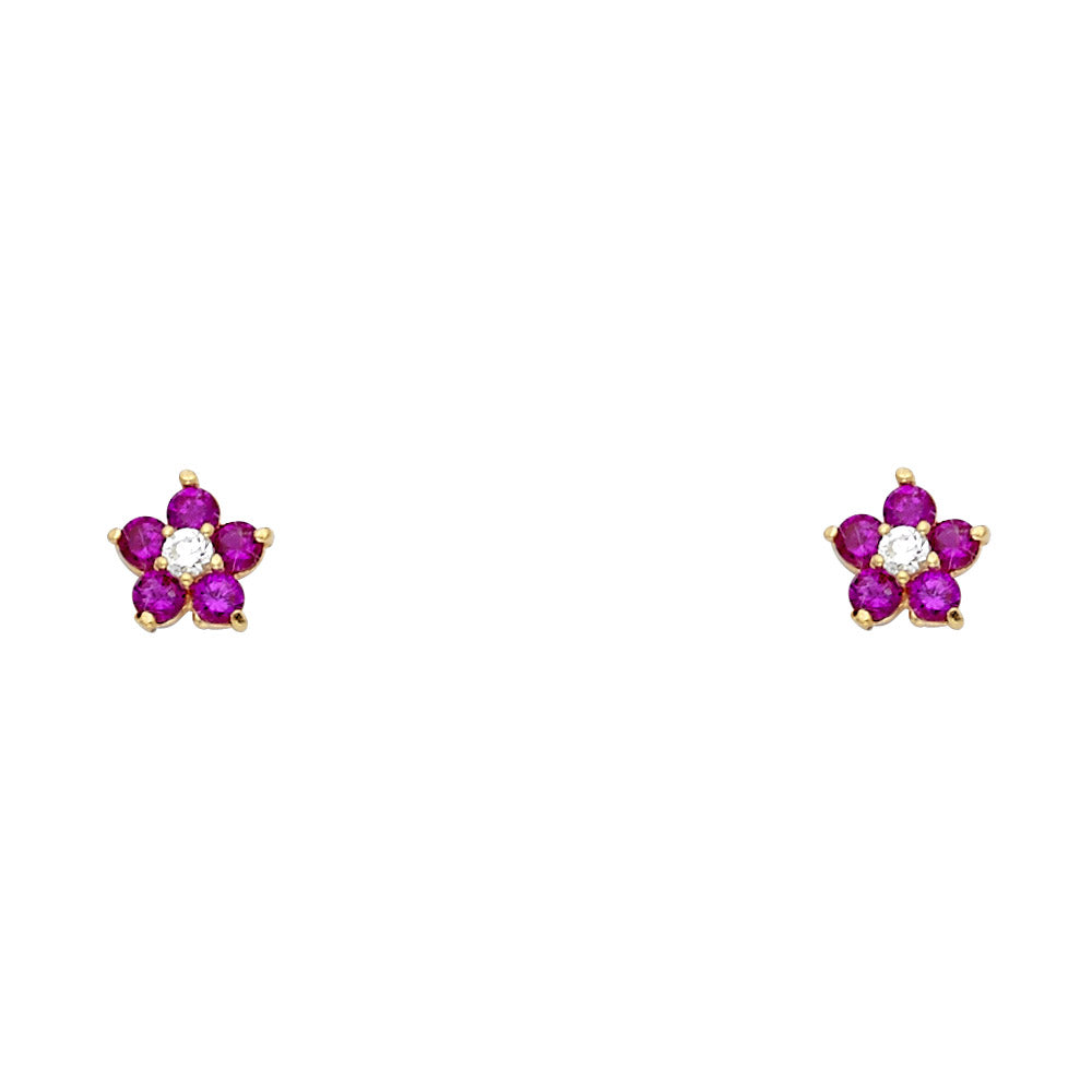14k Yellow Gold Studded Flower Stud Circle Round Cute Daisy Earrings