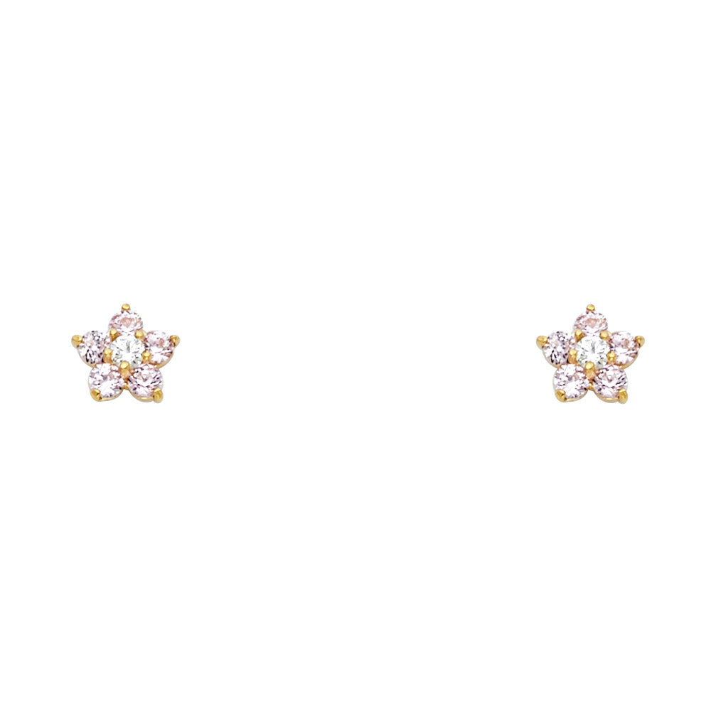 14k Yellow Gold Studded Flower Stud Star Classic Cute Earrings