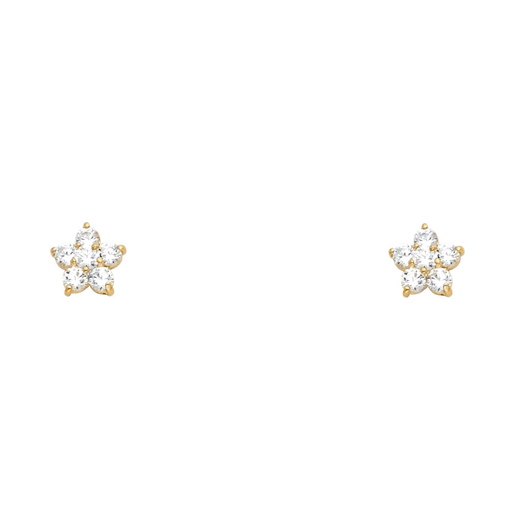 14k Yellow Gold Vintage Star Stud Studded Classic Elegant Earrings