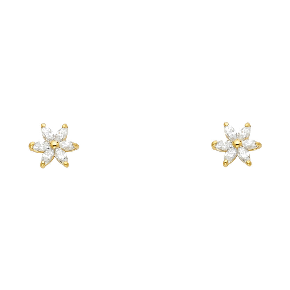 14k Yellow Gold Elegant Marquise Flower Stud Star Burst Vintage Earrings