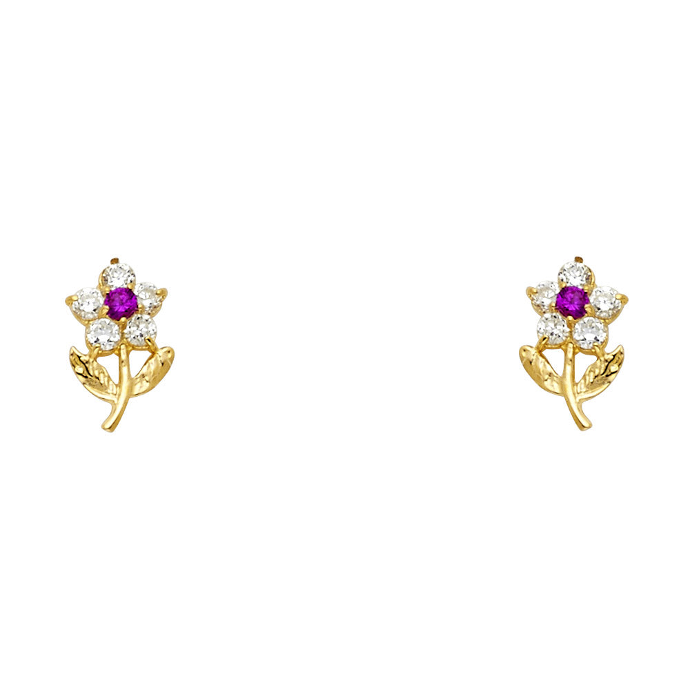 14k Yellow Gold Elegant Fintage Flower Stud Leaf Nature Daisy Earrings