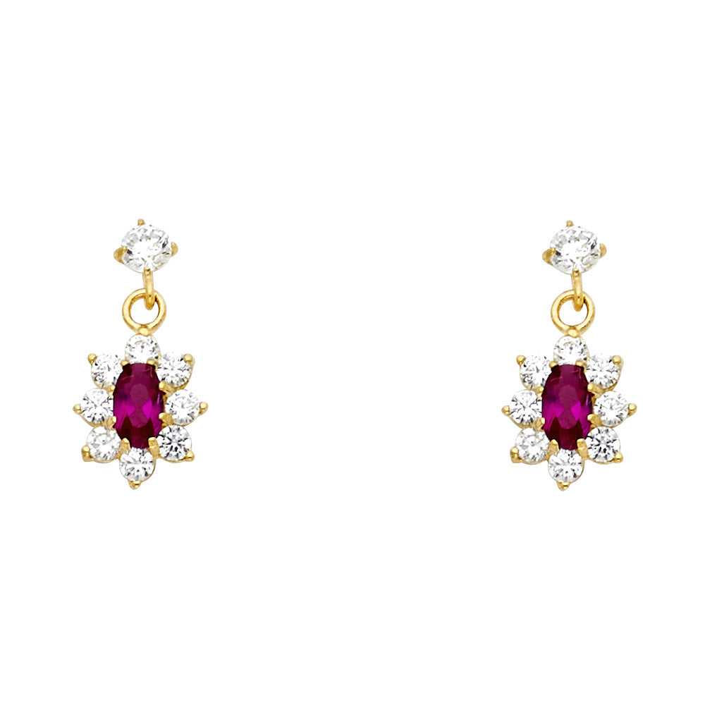14k Yellow Gold Elegant Vintage Flower Stud Hanging Dangling Oval Earrings