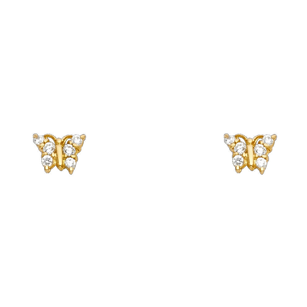 14k Yellow Gold Studded Butterfly Stud Marquise Animal Insect Earrings