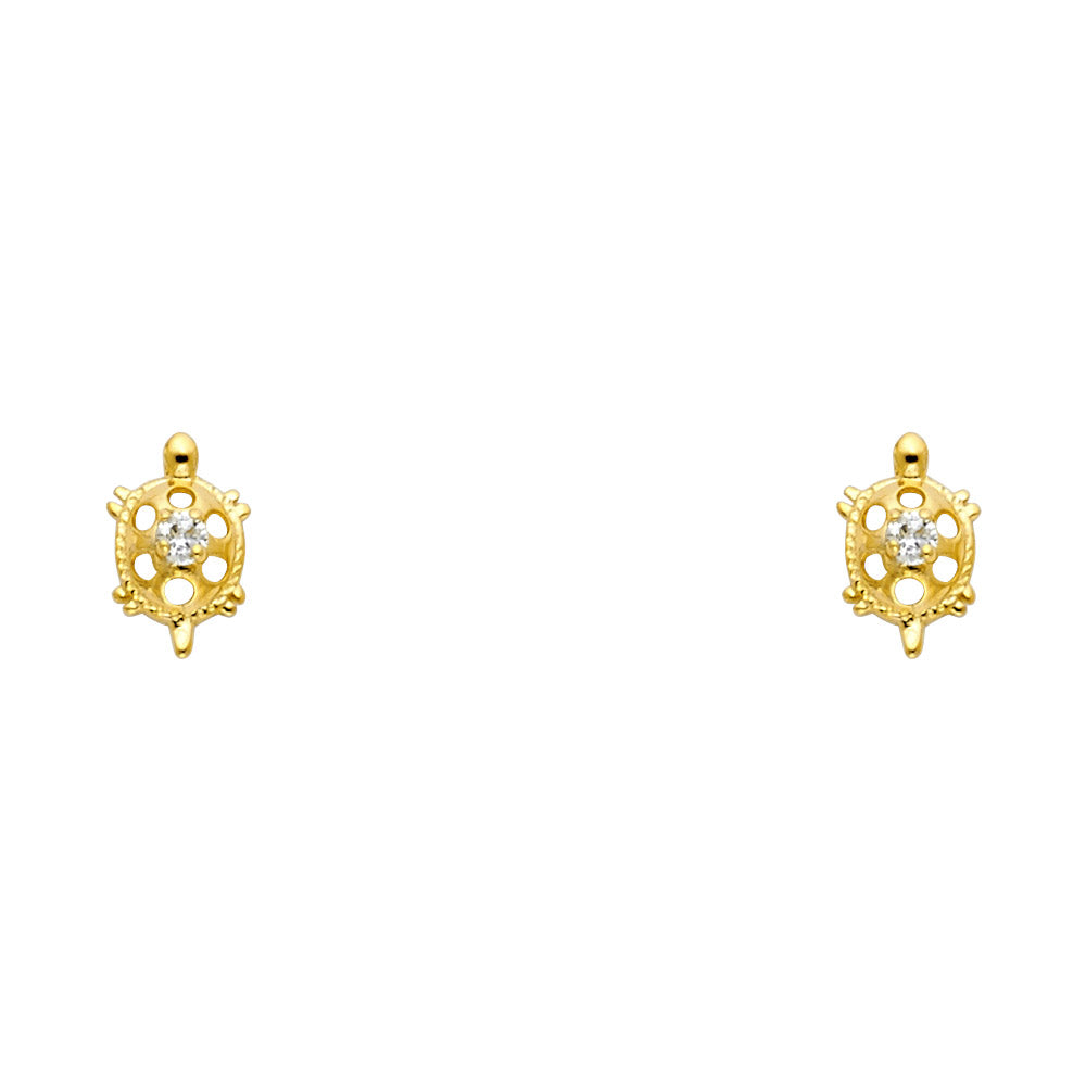 14k Yellow Gold Cutout Mosaic Turtle Stud Animal Cute Shell Earrings