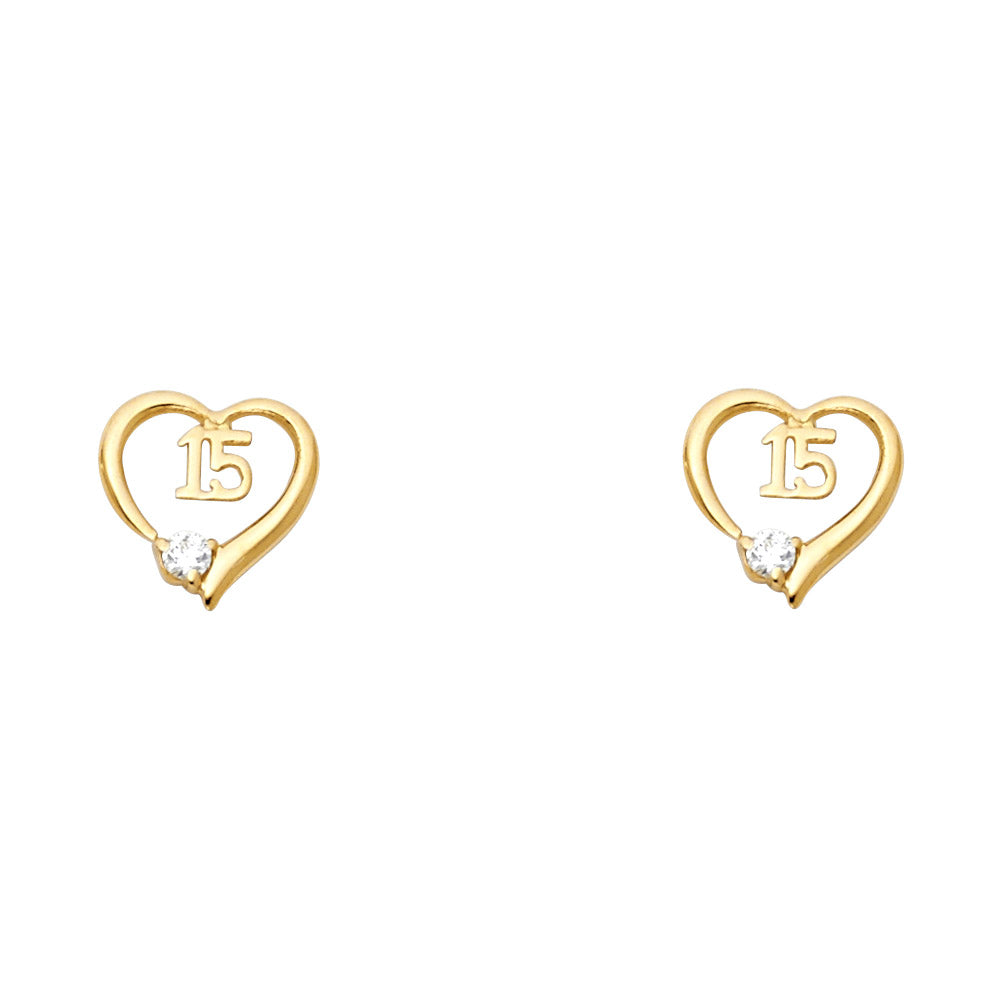 14k Yellow Gold High Polish Promise Heart Stud Cutout Sweet 15 Love Earrings
