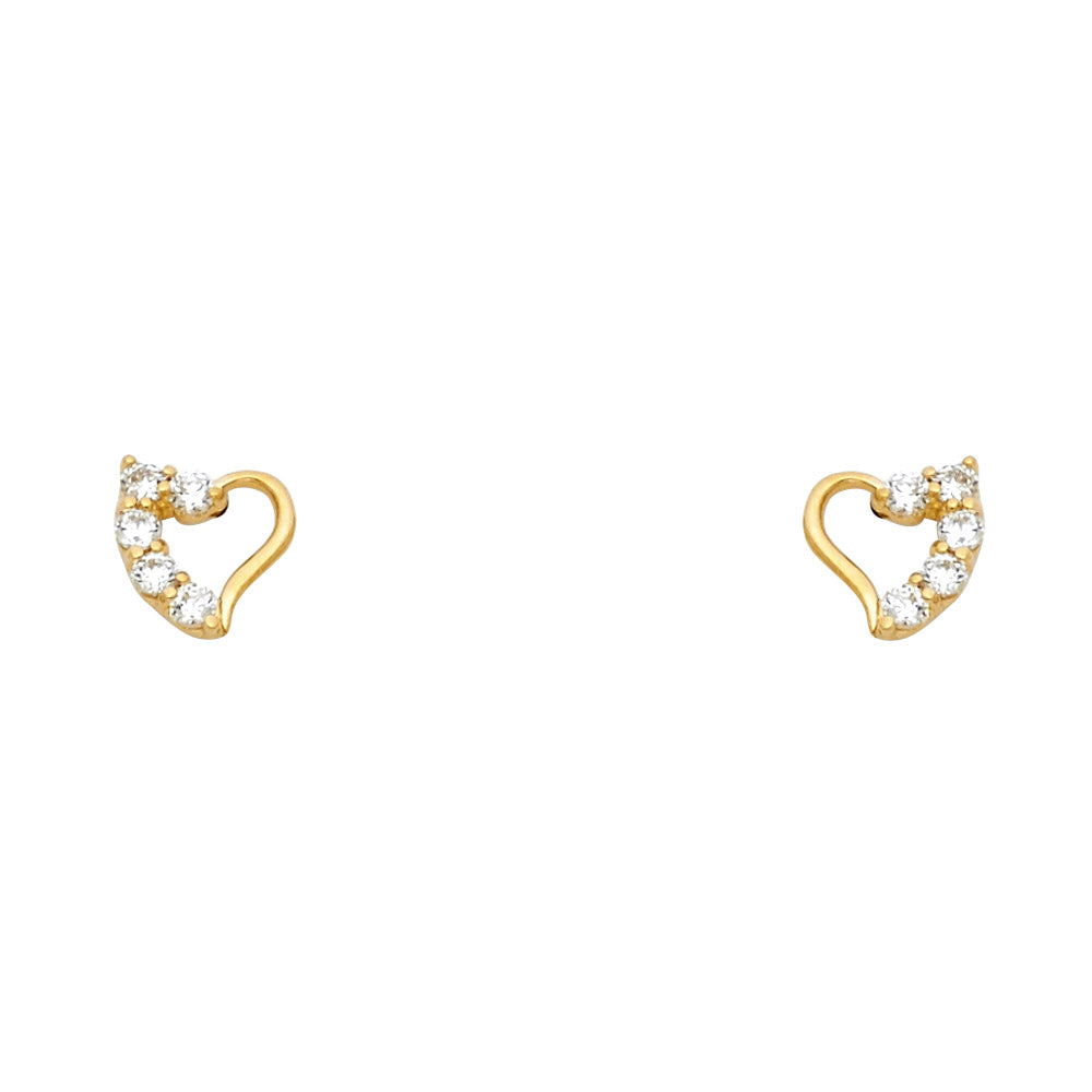 14k Yellow Gold High Polish Heart Stud Studded Elegant Love Romantic Earrings