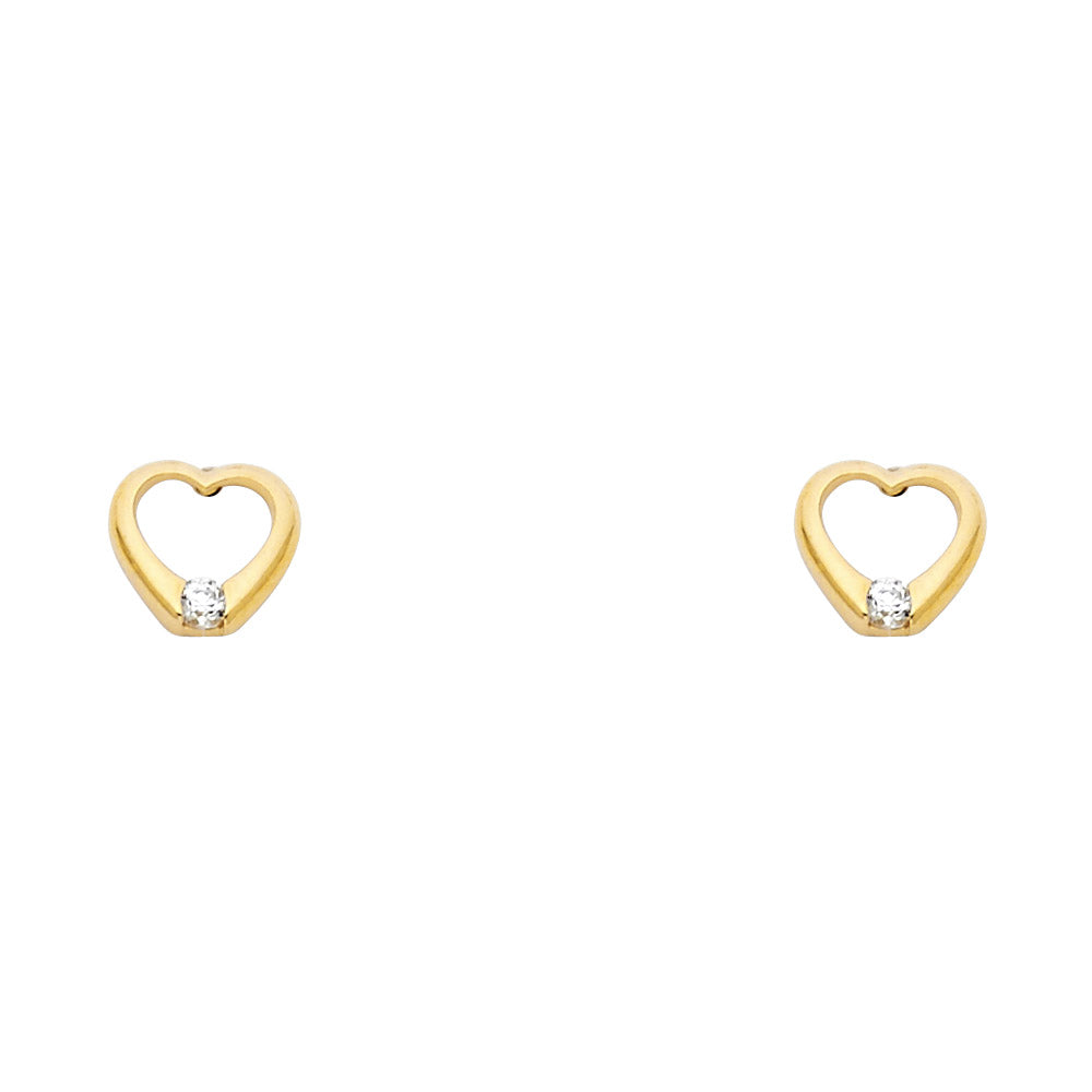 14k Yellow Gold Studded High Polish Heart Stud Promise Shiny Love Earrings