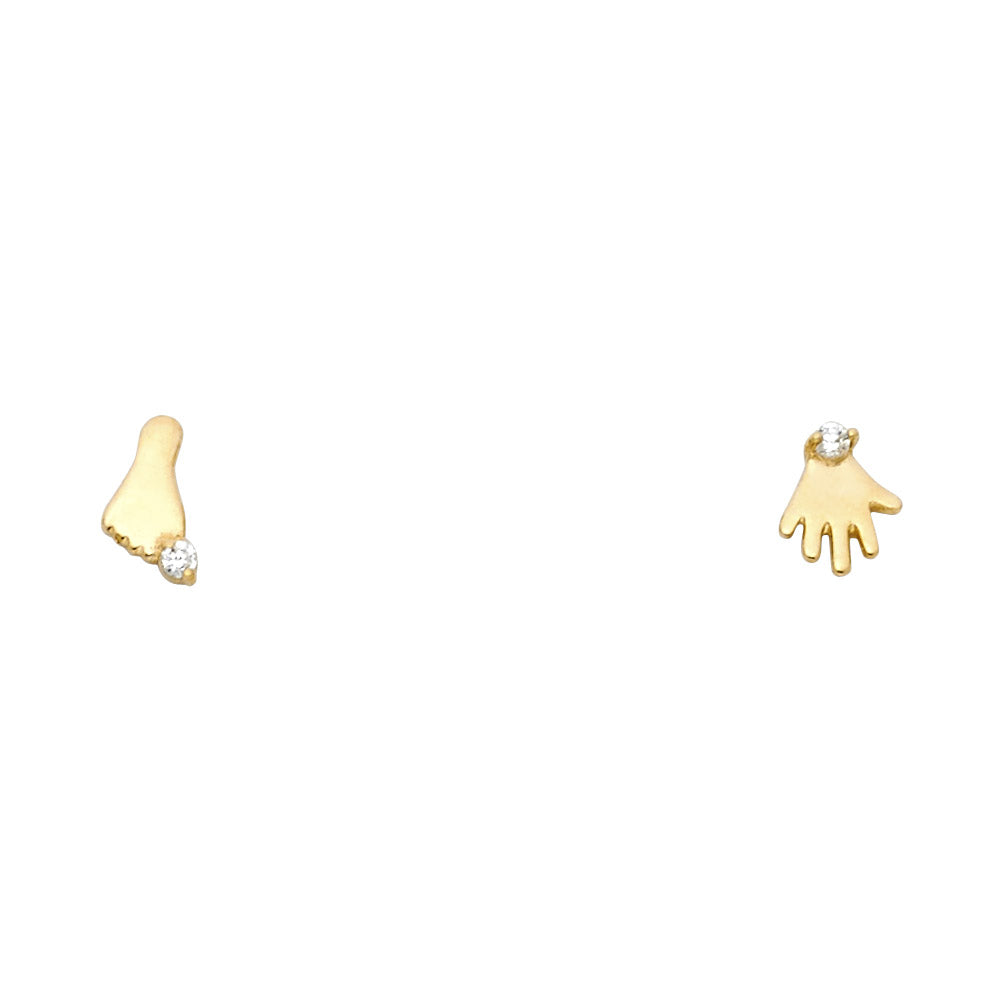 14k Yellow Gold Hand and Foot Stud Studded Anatomy Fingers Toes Earrings