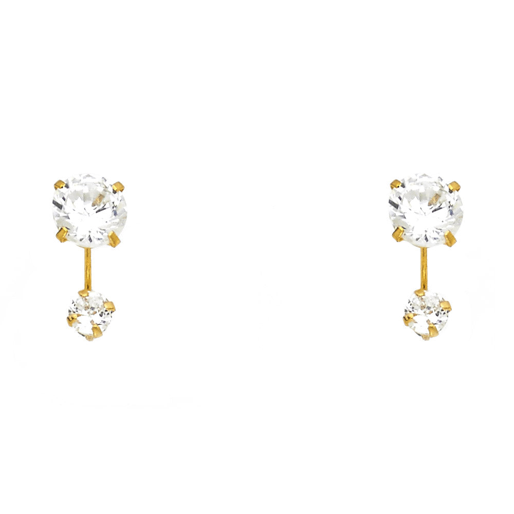 14k Yellow Gold Studded Huggie Stud Ear Cuff Circle Round Hanging Earrings