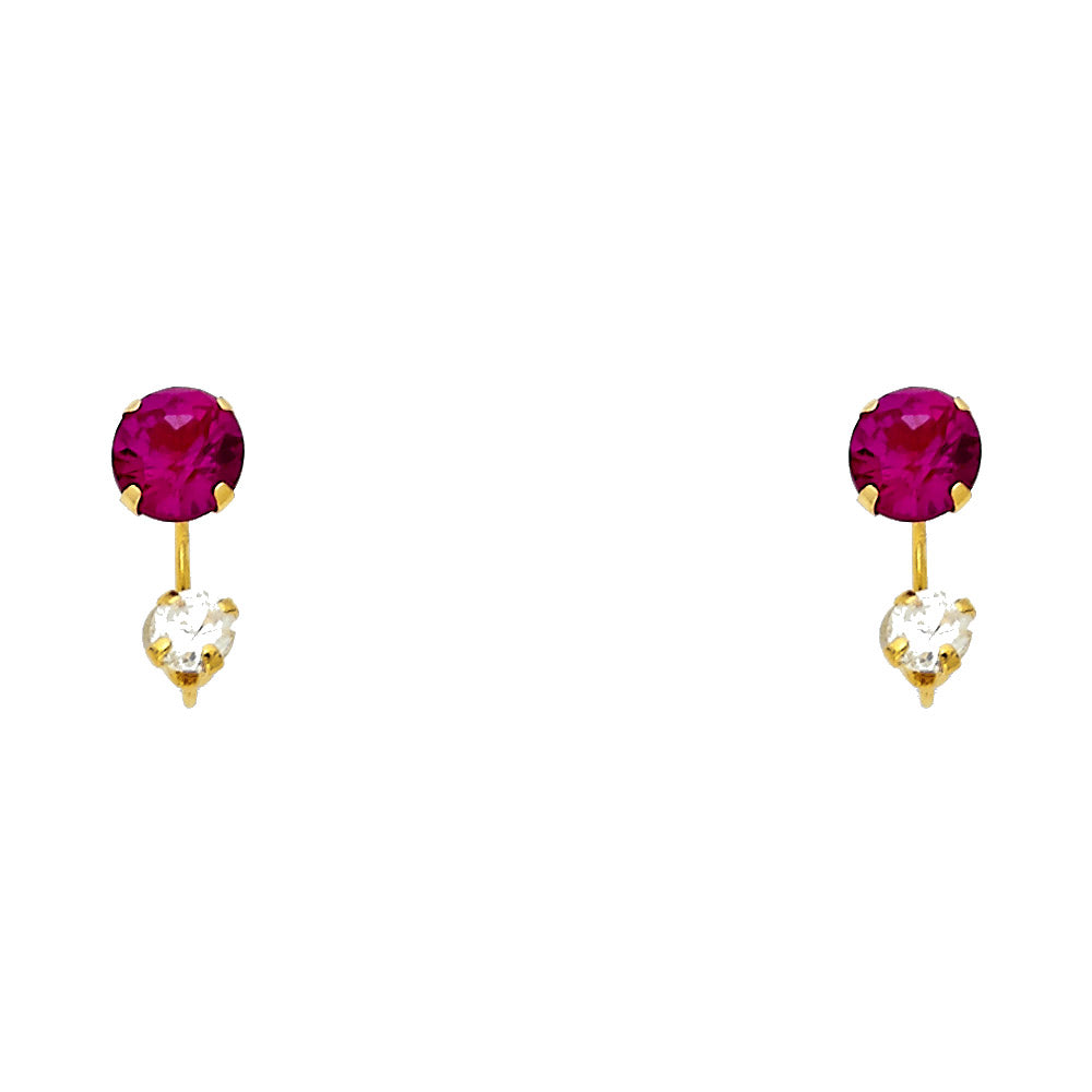 14k Yellow Gold Double Circle Bar Stud Hanging Dangling Classic Round Earrings