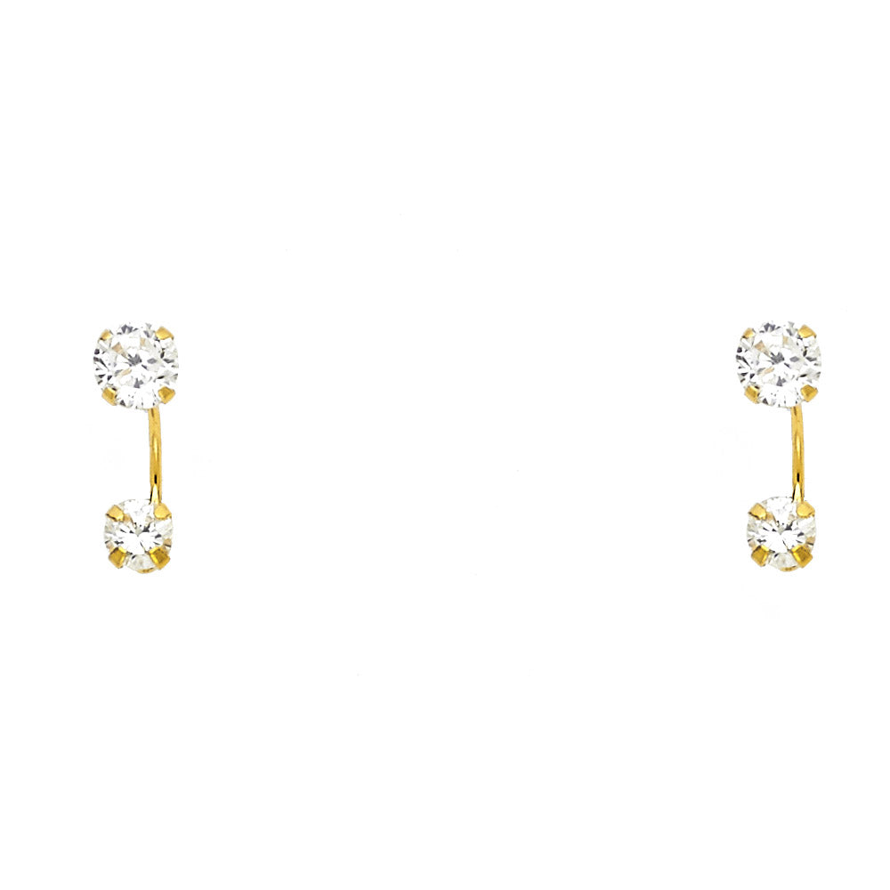 14k Yellow Gold Double Circle Stud Hanging Dangling Round Earrings