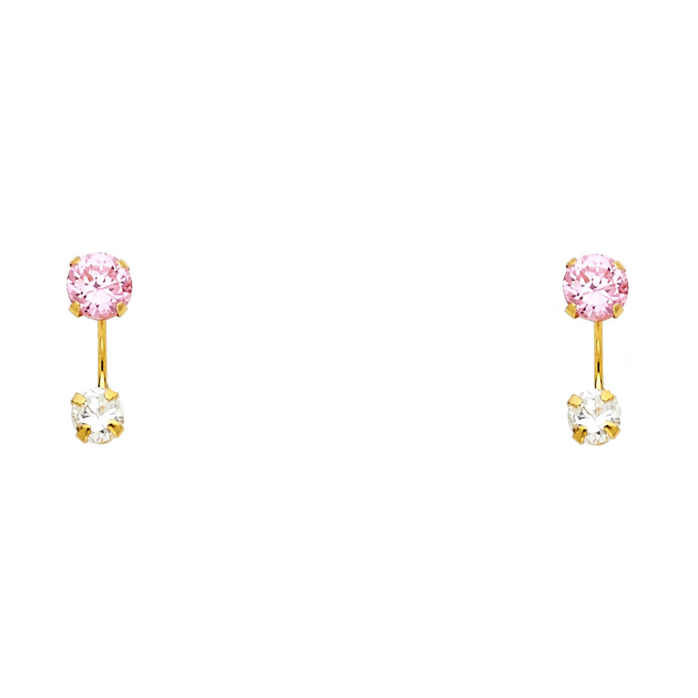 14k Yellow Gold Round Bar Stud Hanging Dangling Simple Earrings