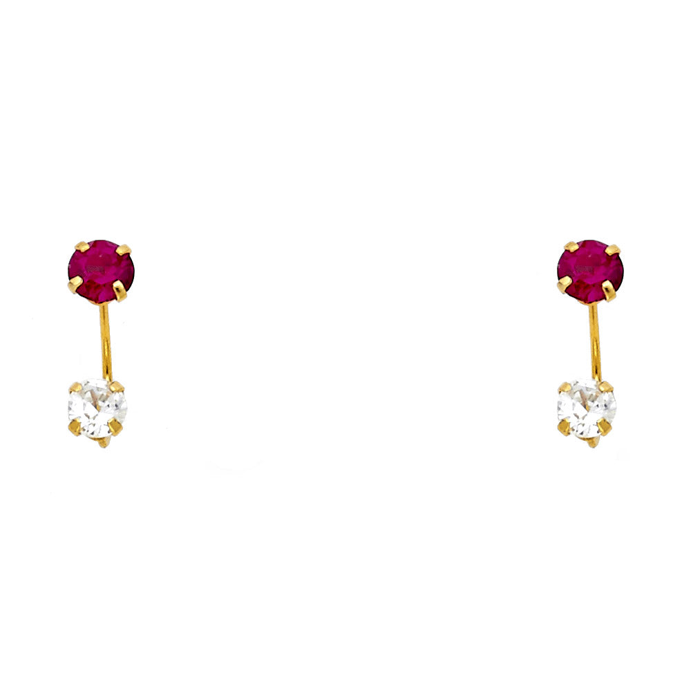 14k Yellow Gold Elegant Double Circle Stud Hanging Dangling Earrings