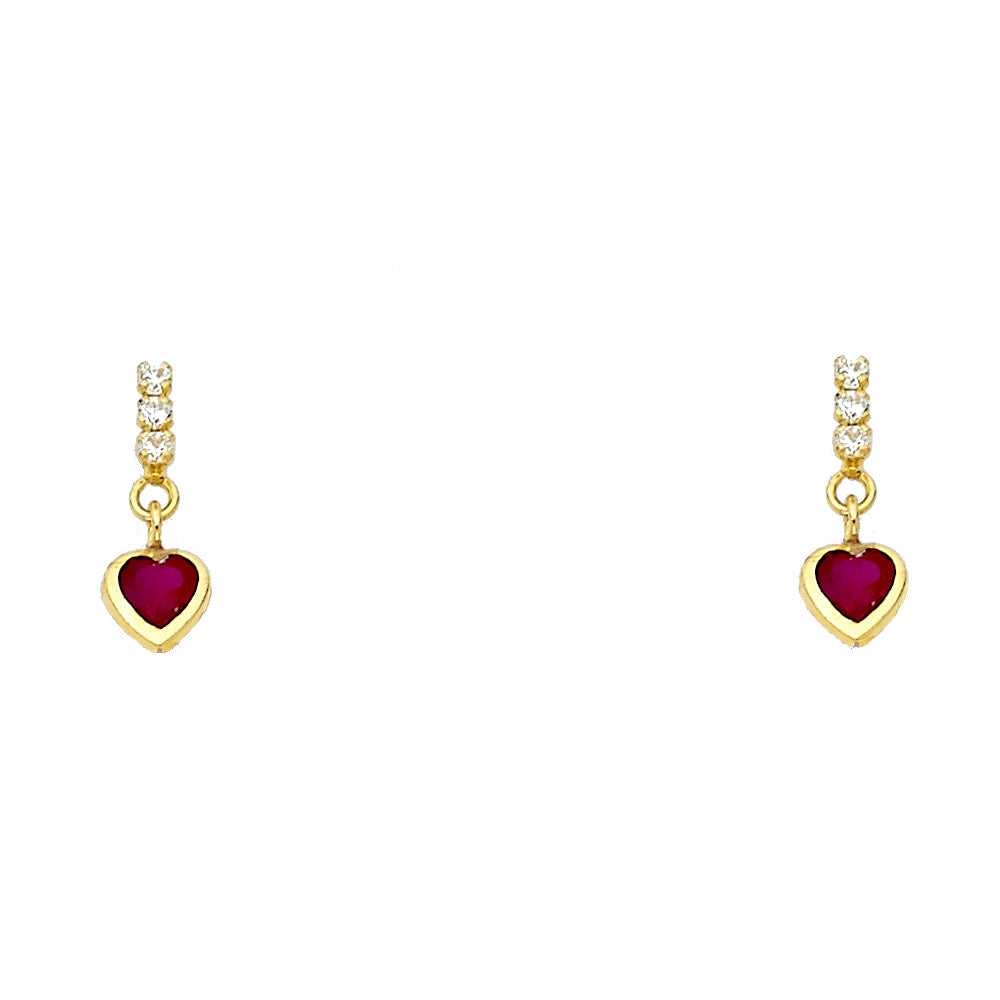 14k Yellow Gold Hanging Promise Heart Stud Dangling Bar Studded Love Earrings