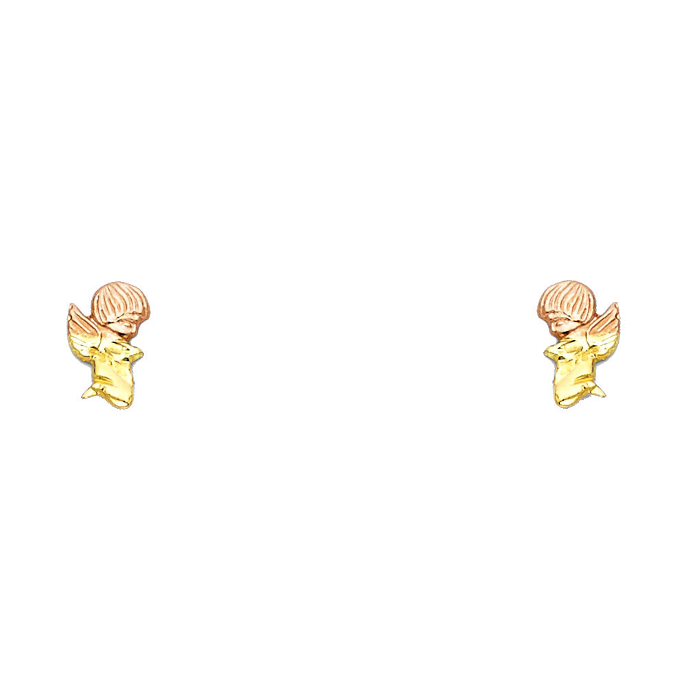 14k Yellow Gold Praying Child Stud Angel Cherub High Polish Cute Earrings