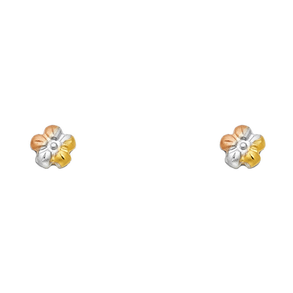 14k Yellow Gold Flower Stud Daisy Plumeria Clover Tear Drop Petal Earrings
